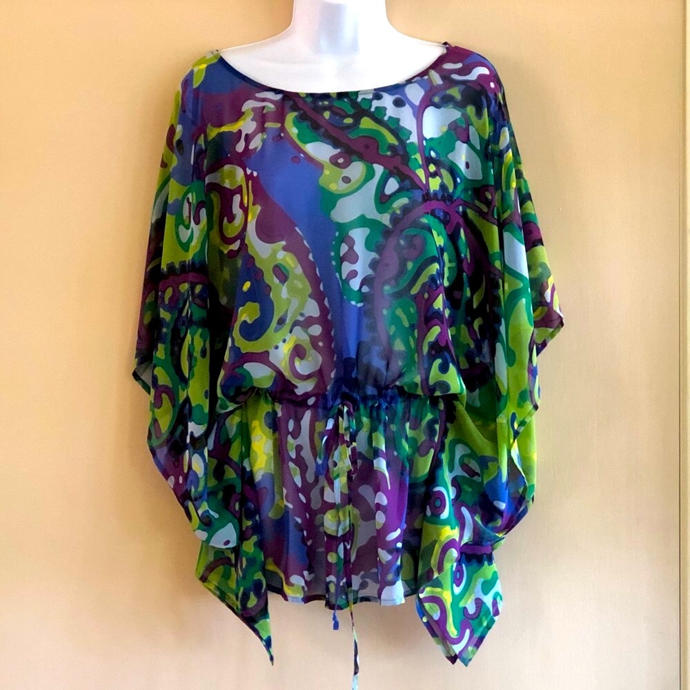 LIKE NEW IZOD Sheer Muti-Color Blouse/Coverup M/L